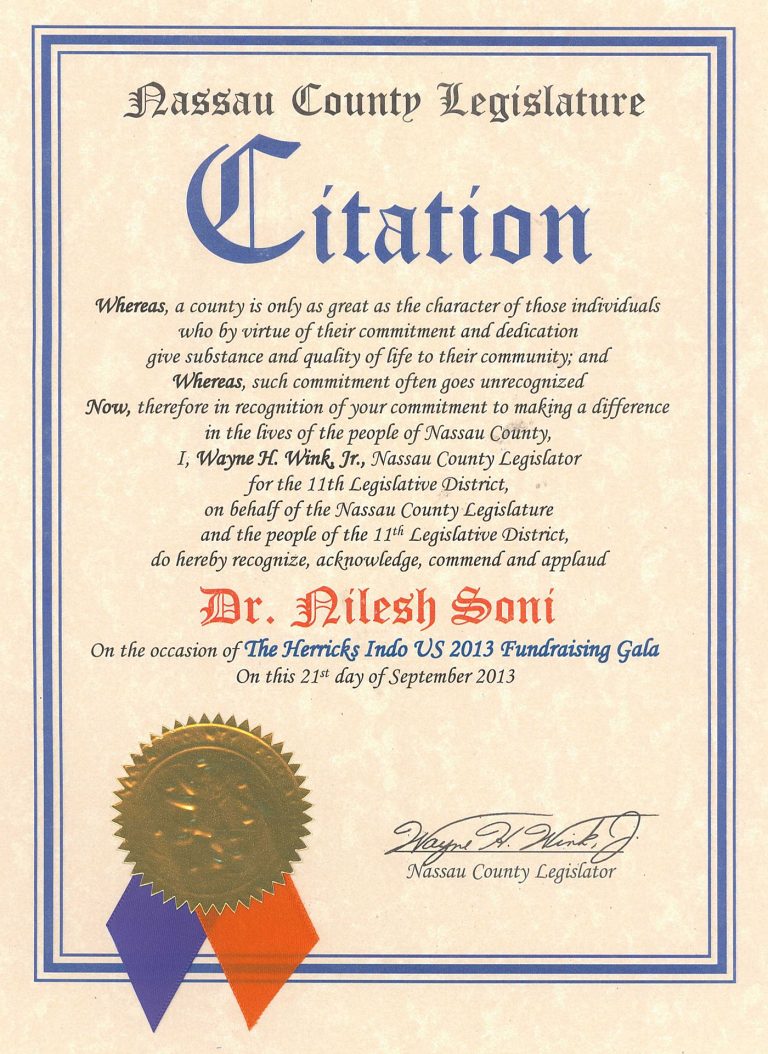 Nassau County Legislature recognition