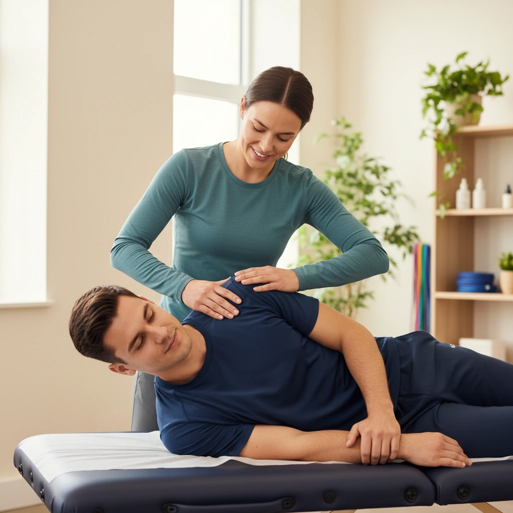 Therapist using hands-on joint rehabilitation techniques to improve movement quality