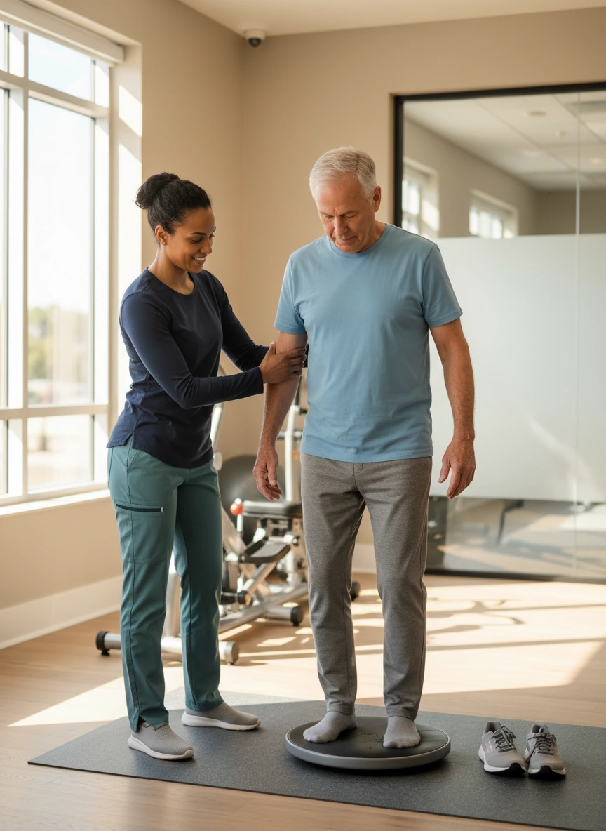 Dynamic Physical Therapy clinician performing neuropathy balance assessment in Queens Long Island
