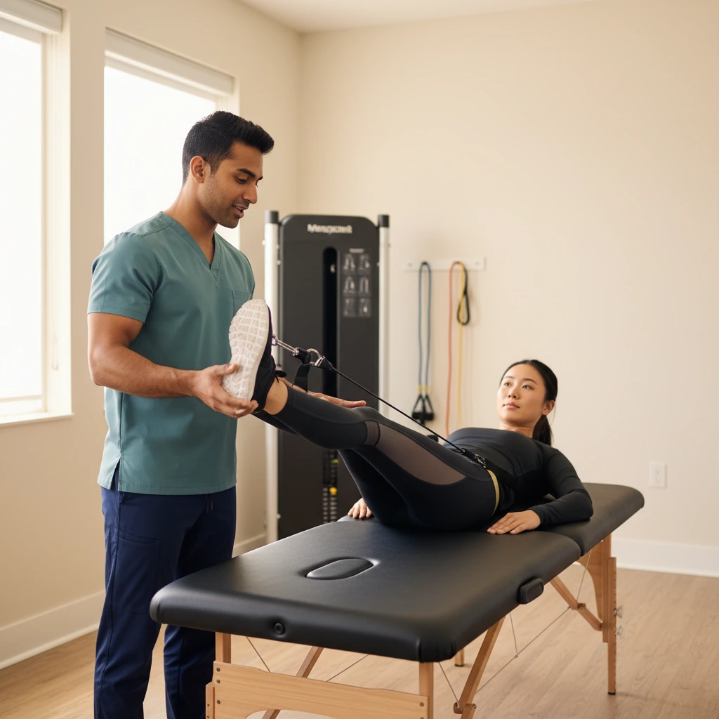 Therapist helping an active adult recover and train for pickleball movement demands