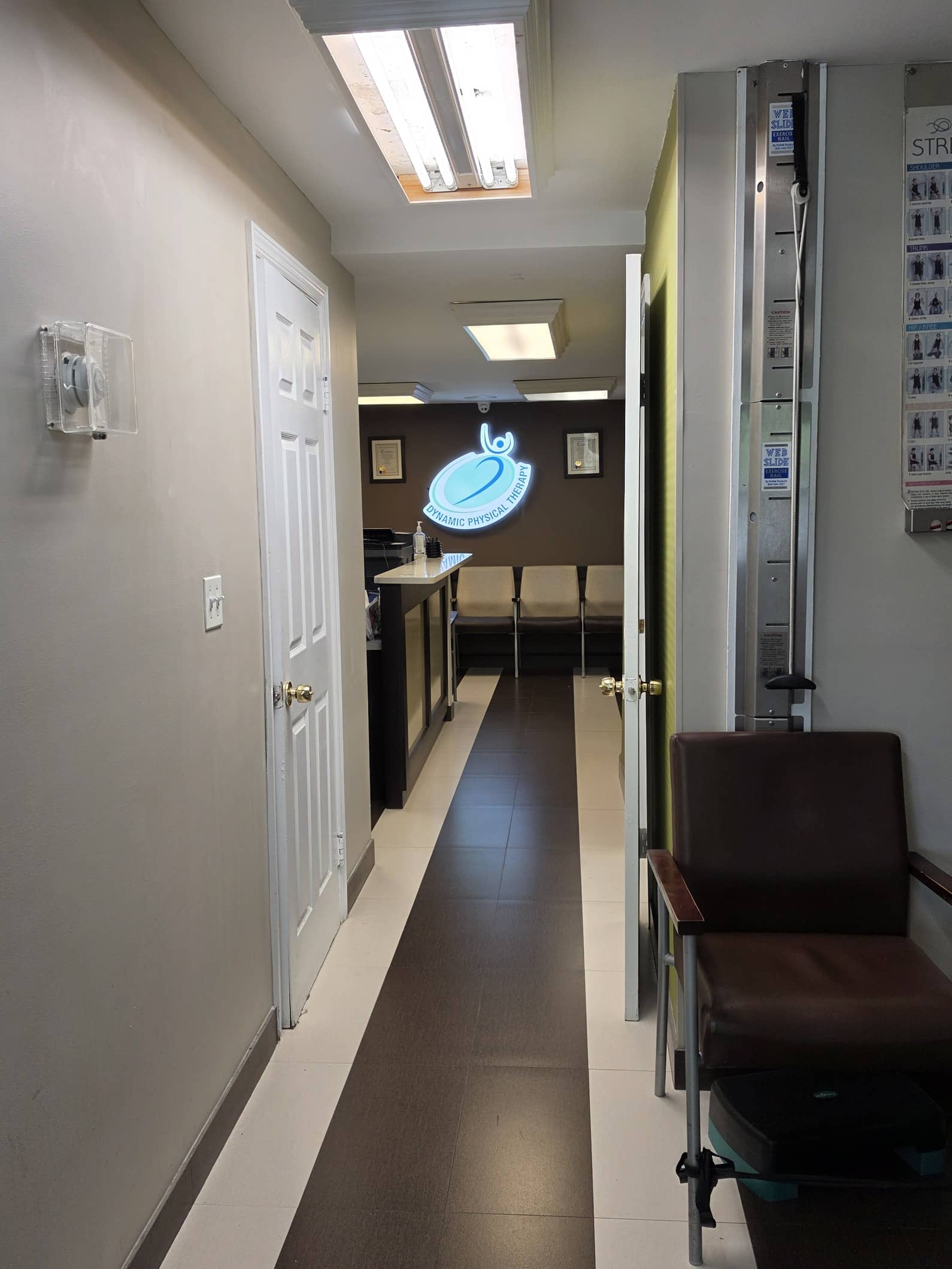 Corridor inside the Glen Oaks clinic leading toward the reception area